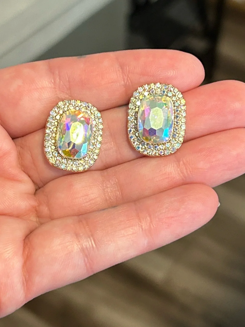 Iridescent crystal stud earrings